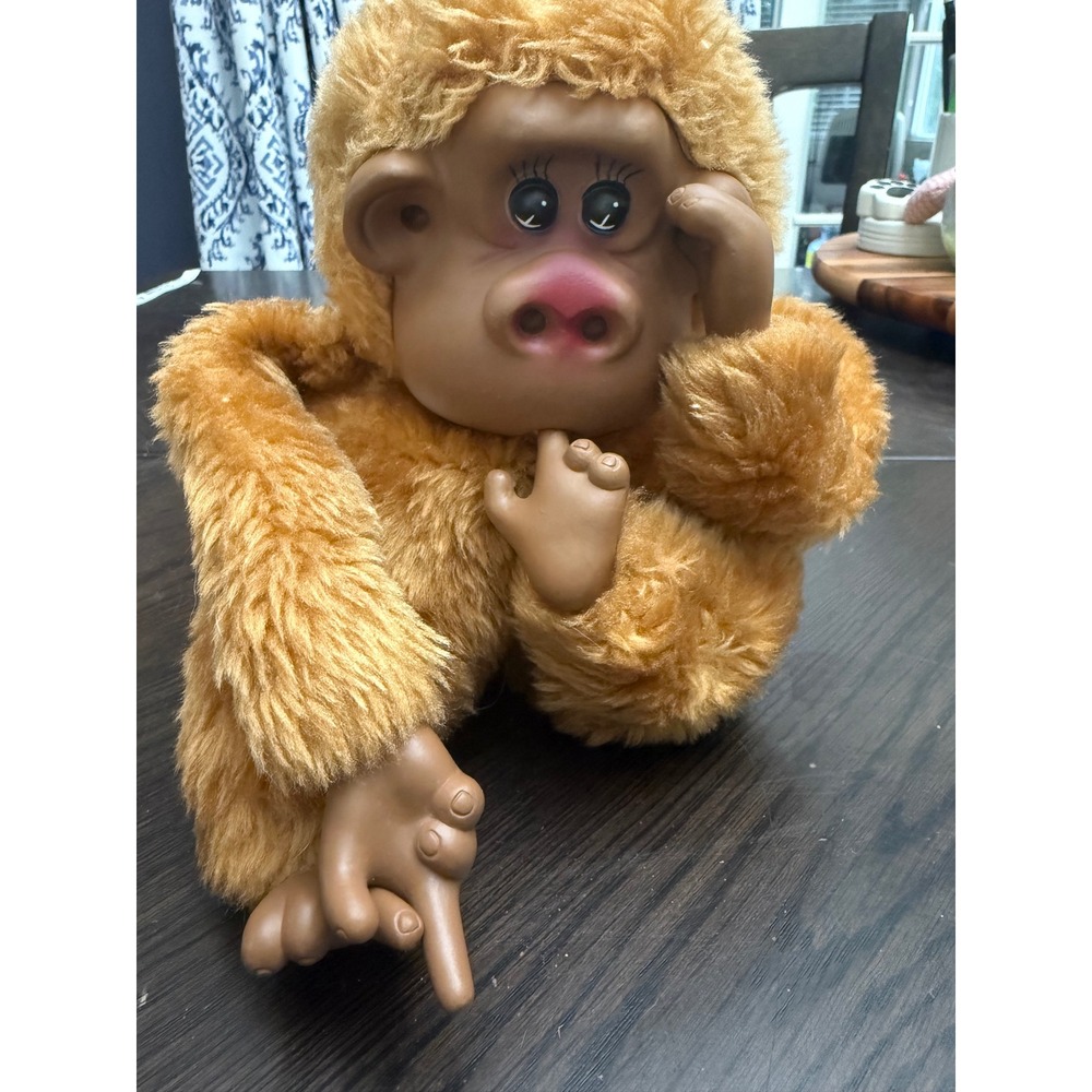 Vintage Russ Berrie Rutherford Monkey Plush Vinyl Face Hands Tan Shaggy 10"